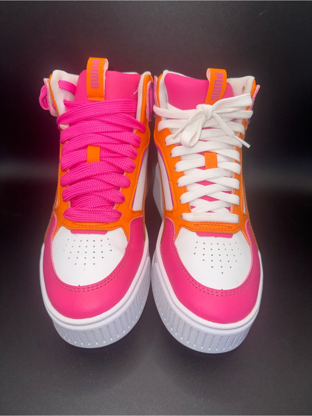 Puma Karmen Rebelle Mid Platform Sneakers Pink purple orange women 4